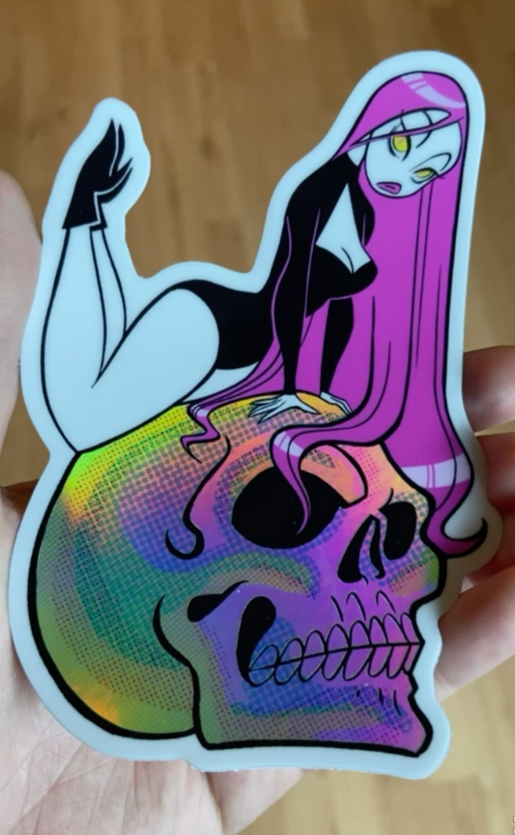 Skull Girl Holographic Sticker
